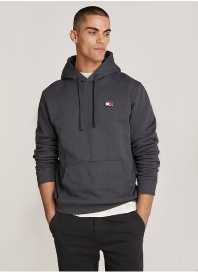 Buy Men's  Badge Terry Regular Fit Hoody , Grey - Cotton in Saudi Arabia