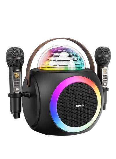 اشتري Karaoke Machine for Adults and Kids, Portable Bluetooth Speaker with 2 UHF Wireless Microphones PA System with Disco Ball في السعودية