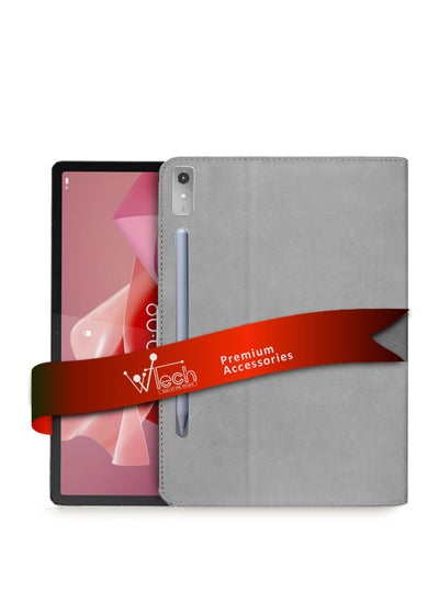 Buy PU Leather Magnetic Closure Flip Case Cover For Lenovo Tab P12 2023 Grey in Saudi Arabia