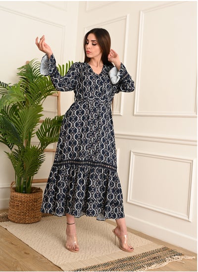 Buy Long elegant dress with long sleeves, multi-colored in Saudi Arabia