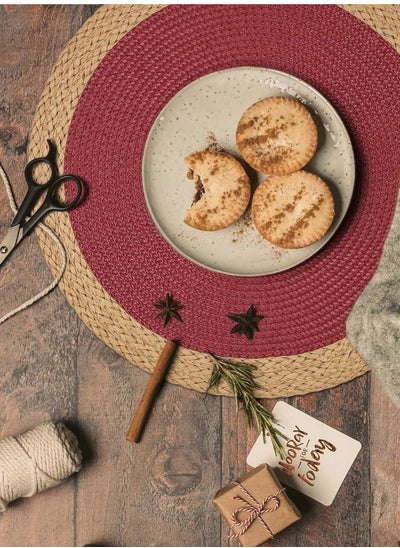 Buy Hand-woven placemats, non-slip cup base placemats for the dining table - beige and burgundy, two pieces, 35 cm in Egypt