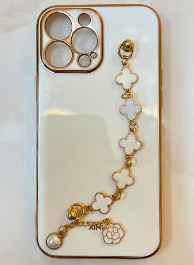 Buy Mobile Cover For iPhone 13 Pro With Elegant Clover Leaf Shaped Chain Holder in UAE