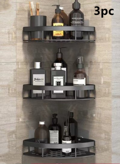 Buy 3-Pieces Bathroom Shelf Shower Shampoo Soap Organizer Wall Mounts Storage Rack Black 28x21x5 Centimeter in UAE