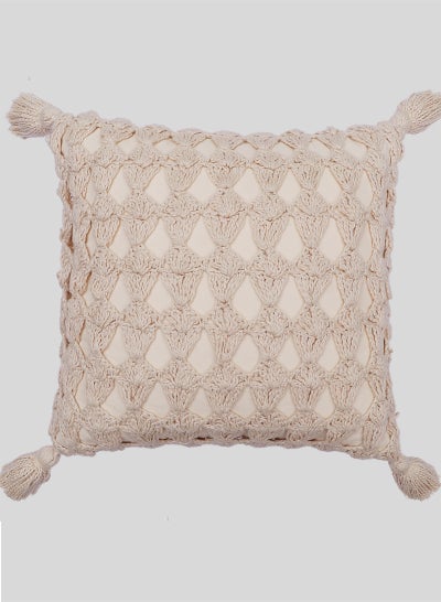 Buy Handmade Crochet Throw Cushion Cover Decorative Pillow Soft Knit Square Pillow Case Ideal for Living Room, Bedroom, Couch Decor 50x50cm in UAE