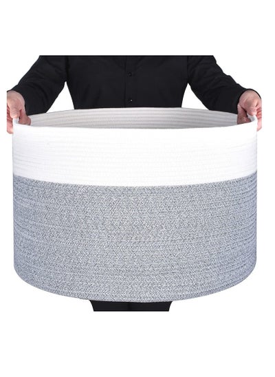 Buy Tycom Cotton Rope Basket Woven Baby Laundry Basket for Blankets Toys Storage Basket with Handle Comforter Cushions Storage Bins Thread Laundry Hamper Blanket Towels Home Storage Container Light Grey in UAE