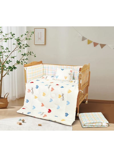 Buy Children's bed mattress, 5 pieces, summer, dough, quilt size 132 * 104 cm, fitted sheet 70 * 130 cm, pillow size 38 * 28 cm, barriers size 33 * 300 cm, barriers size 33 * 130 cm in Saudi Arabia