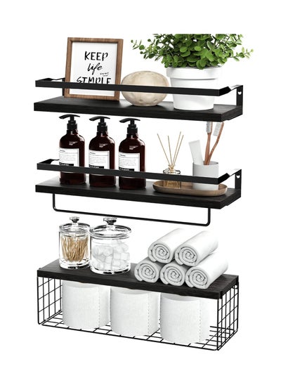 Buy Floating Shelves with Storage Basket, Over Toilet Paper Holder Storage Shelves, Wall Mounted Rustic Wood Shelves for Bathroom, Bedroom, Living Room, Kitchen in Saudi Arabia