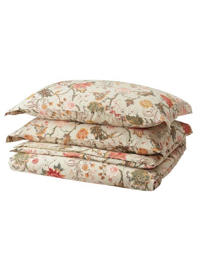 Buy Duvet Cover And 2 Pillowcases Light Grey Beige/Multicolour 240X220/50X80 Cm in Saudi Arabia