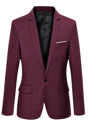 اشتري Mens Korean Slim Fit Blazer Jacket Casual Wine red في الامارات