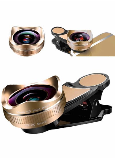 اشتري Phone Camera Lens,Clip on Cell Lens Kit Compatible with Most Phones,Most Smartphones, 4K HD 2 in 1 120° Wide Angle Lens, 15X Macro No Distortion في الامارات