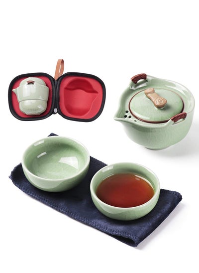 Buy Travel Ceramic Tea Pot Set Chinese Kung Fu Teapot Set 1 Pot 2 Cups Porcelain Teacups with Tea Infuser Portable Bag for Home Office Outdoor Picnic in UAE