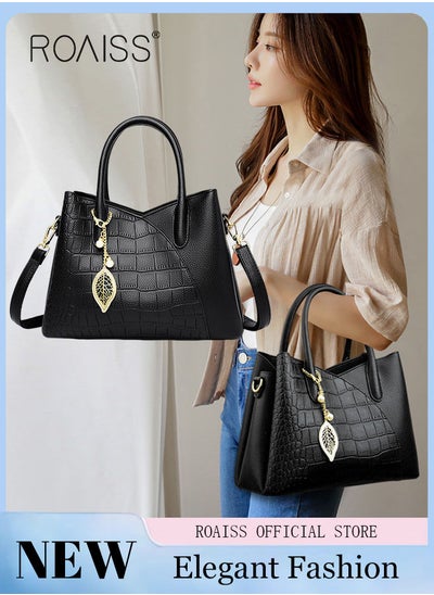 اشتري Leather Women Shoulder Bag Women's Handbag Elegant Patent Leather Bag Waterproof Handbag Shoulder Bag Fashion Crocodile Pattern Women Large Capacity Bag في الامارات