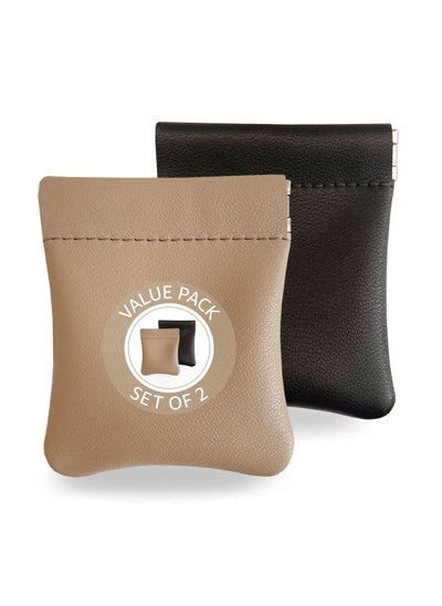 اشتري Leather Coin Holder Pouch (Black and Tan) في الامارات