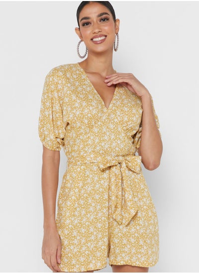 Buy Floral Print Tie Detail Playsuit in Saudi Arabia