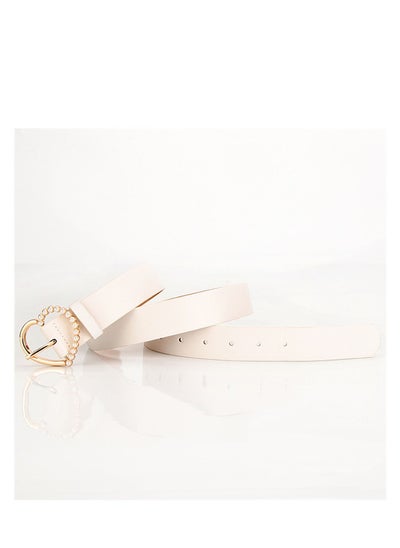 اشتري Sweet And Elegant Love Pearl Pin Button Ladies Belt 105cm Beige في الامارات