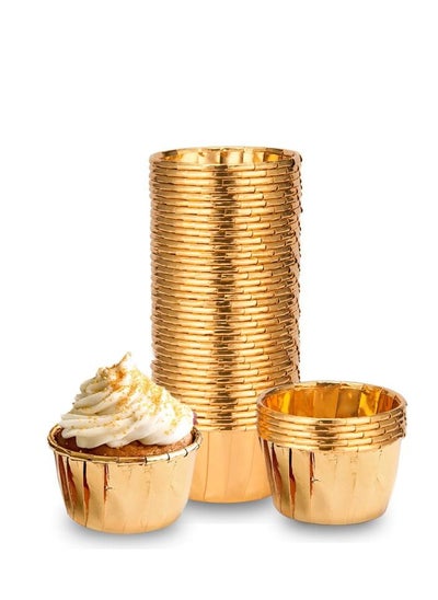 Buy Double -sided Gold Cake Paper Cup, Double -sided Aluminum Foil Paper Cup, Muffin Paper Cup Holder 50-Pcs in UAE