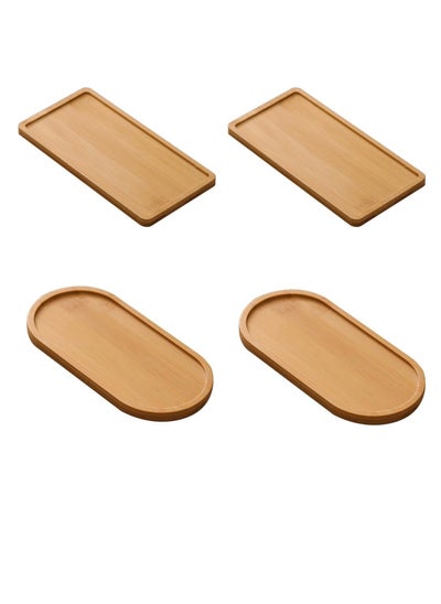 Buy Bamboo Tray, 4 Pieces Small Tray, Oval Wooden Trays, Small Serving Tray Cup Coaster (17.5x8.8x1.1cm) in Saudi Arabia