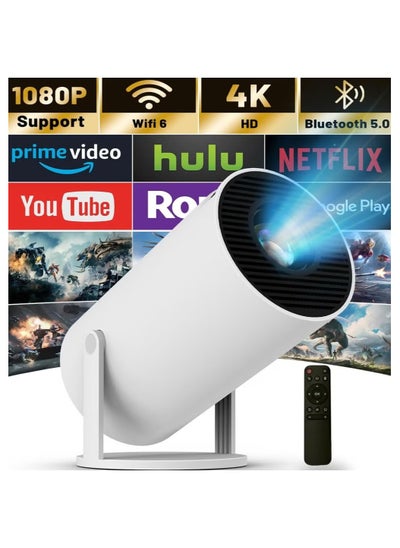 اشتري Smart Projector Portable Projector 4K/200 Projector With Wifi And Bluetooth Auto Keystone Correction Flip Android 11.0 Round Design Movie Projector في الامارات