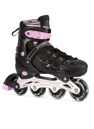 Buy Soccerex Adjustable Beginner Skates  Inline Roller Skates for Kids, Teens, and Adults with Wheel Lights and Complete Set in UAE