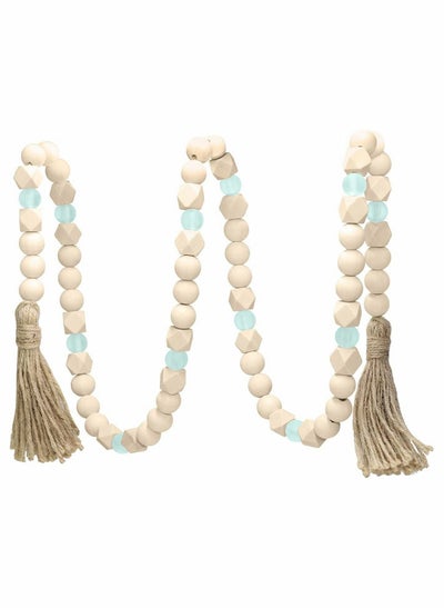 Buy Wood Bead Garland with Tassels Geometric Wooden Craft Beads with Aqua Acrylic Beads Boho Farmhouse Country Rustic Wall Hanging Rae Dunn Tiered Tray Coffee Table Beach Decor in UAE