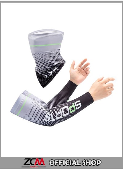 Buy Pair of Sunscreen Ice Silk Arm Sleeves and UV Protected Cycling Face Mask in UAE