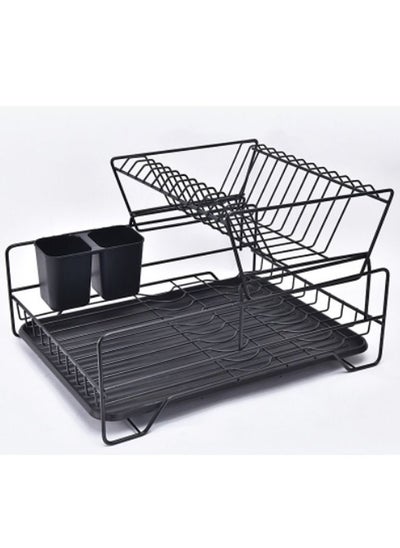 اشتري 2 Layer Tier Kitchen Over The Sink Accessories Dish Organizer Storage Rack Plate Holder With Drip Tray في الامارات