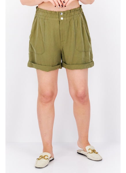 Buy Women Solid Basic Shorts, Olive in UAE