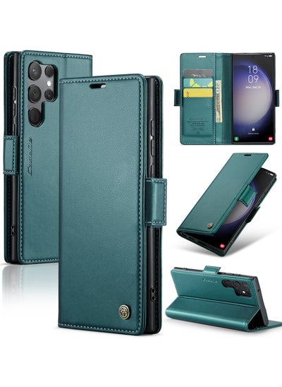 Buy Flip Wallet Case For Samsung Galaxy S24 Ultra, [RFID Blocking] PU Leather Wallet Flip Folio Case with Card Holder Kickstand Shockproof Phone Cover (Green) in UAE