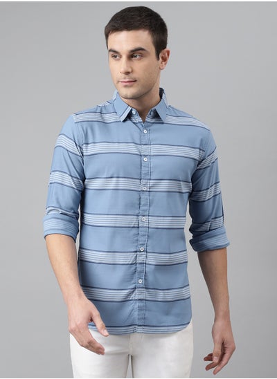 Buy Slim Fit Blue Casual Shirt - 100% Cotton in Saudi Arabia