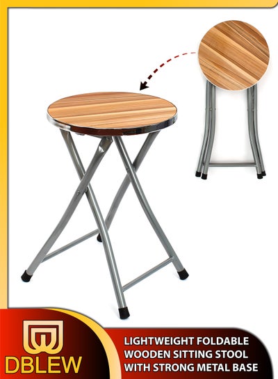 Buy Portable Round Folding Cocktail Bar Table Lightweight Foldable Stool Chair Wooden Seating Top For Home Indoor Outdoor Picnic Seat With Metal Frame in UAE
