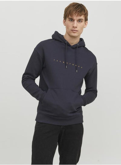 Buy Emboss Logo Print Relaxed Fit Hoodie in Saudi Arabia