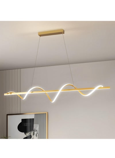 Buy Modern LED Chandelier Dining Room Island, Wave Shape 120cm Long Gold Classic Chandelier Light for Kitchen and Dining Room Table, Acrylic Adjustable Color Temperature Chandelier Lamp in UAE