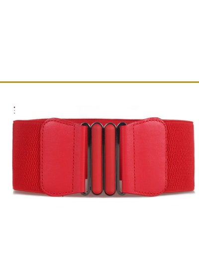 اشتري Simple Ultra Wide Women's Decoration On Buckle Waist Seal Elastic 90g  Red في الامارات