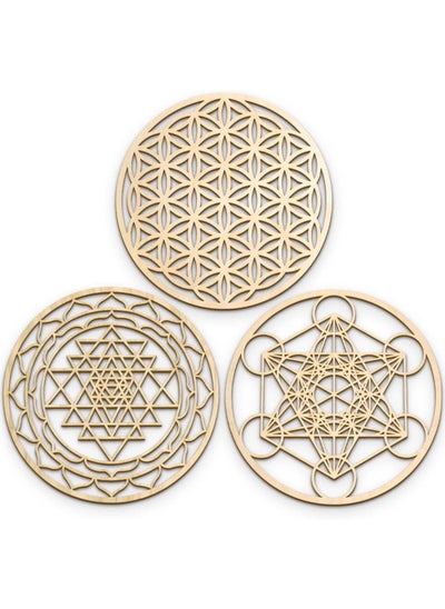 اشتري Fourth Level 12 Sacred Geomtry Wall Art Set A - 3pcs Flower of Life Metatron Cube Sri Yantra Home Decor Wooden Wall Art Sacred Geometry Art Sculpture Wall Decorations Chakra Banner Cr في الامارات