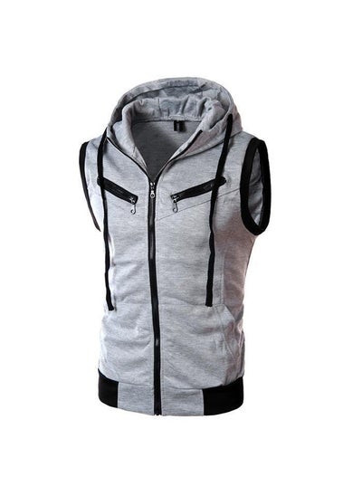 Buy Trendy Hooded Sleeveless Vest Men Casual Slim Fit SolidLight gray Light gray in Saudi Arabia