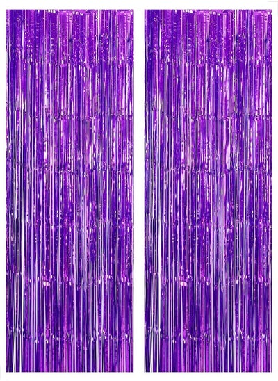 اشتري XtraLarge Purple Foil Fringe Curtain, 2 Pieces - 8 x 6.4 Feet | Purple Curtain Fringe for Mermaid Birthday Decorations | Purple Streamers Backdrop for Wedding, Bachelorette | Purple Party Decorations في مصر