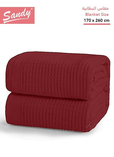 Buy SANDY Premium 100% Cotton Blanket, soft, breathable thermal blanket and lightweight, Prefect for layering bed, sofa, home decoration and couch, Single size: (170×260 cm), Burgundy in Saudi Arabia