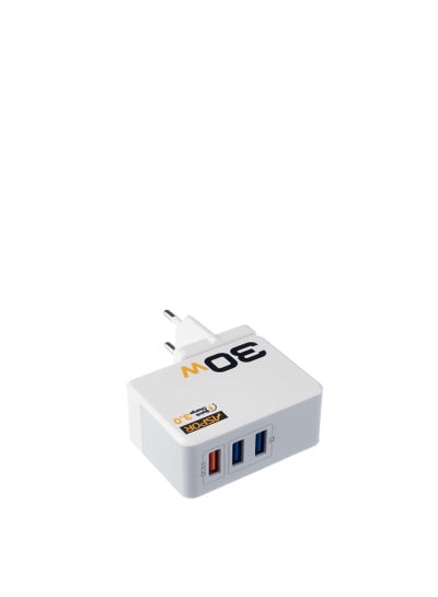 Buy A858 Fast Charger QC 3.0 Plus IQ Output EU PIN Plus Micro Cable-3 USB - White in Egypt