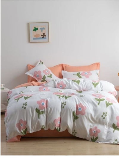 Buy Reversible Design Light Coral and White with Flowers Duvet Cover without Filler Various Sizes in UAE