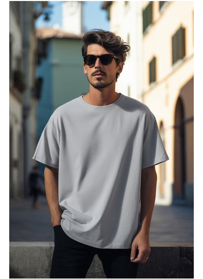 Buy Gray Men's Basic  Crew Neck Oversize/Wide Cut Short Sleeve T-Shirt in Egypt