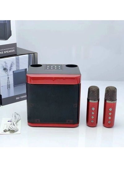 Buy Portable Bluetooth Karaoke Speaker with 2 Wireless Microphones Red in UAE