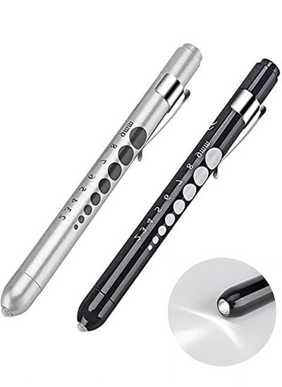 Buy 2-Piece Diagnostic Medical Pen Light, Mini Reusable LED Pen Light, Pen Flashlight, Doctor Nurse Emergency Pen Light, Black and Silver in UAE