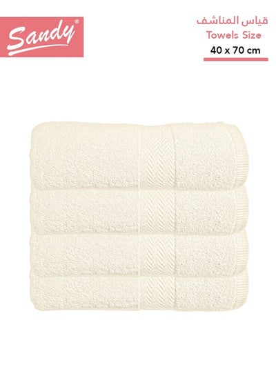 Buy Sandy Premium Hotel Quality Hand Towel 100% Cotton Made in Egypt - 600 GSM, Soft Quick Drying and Highly Absorbent (4 Pack - 40x70 cm) - Off White in Saudi Arabia