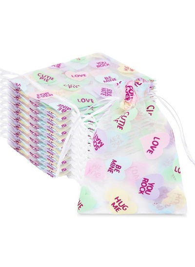 اشتري 80Pcs Valentine'S Day Organza Bags Drawstring Conversation Heart Sheer Gift Bags Colorful Jewelry Gift Bags Candy Treat Bags For Wedding Anniversary Party Favor Supplies في الامارات