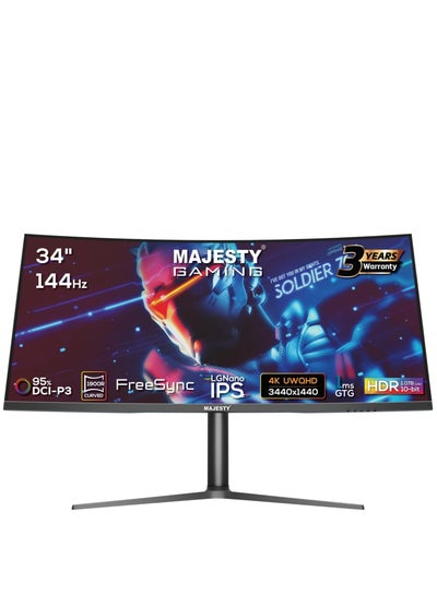 Majesty 34-Inch Curved Gaming Monitor 4K UWQHD Nano IPS, 144Hz
