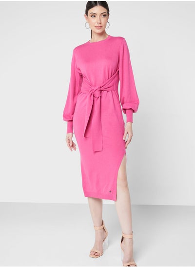 Buy Side Slit Balloon Sleeve Dress in UAE