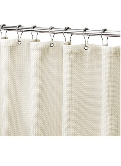 اشتري Premium Shower Curtain Thick Fabric Waffle Weave Design 5-Star Hotel Quality, Waterproof Mildew-proof No Smell Washable with 12 Plastic Hooks for Bathroom (Beige, 180 x 180cm) في الامارات