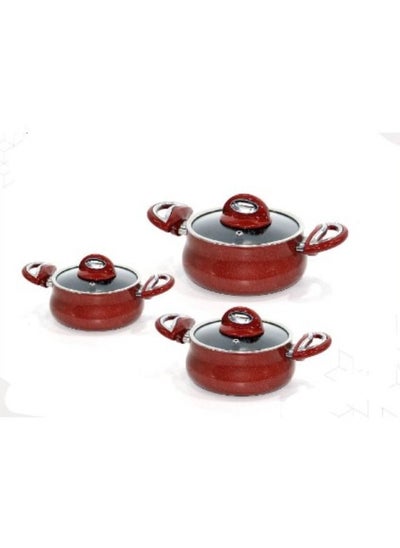 Buy 3-Piece aluminum cookware set Red in Saudi Arabia