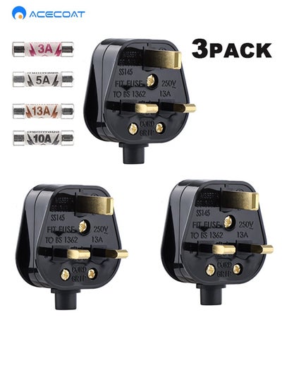 Buy Cable 13A Fused Plug, 3 Pack 3 Pin Plug 13 Amp Fused Mains Plugs UK Plug with Cord Grip Rewireable Heavy Duty Electrical Plug Durable for Home, Office Electrical Appliances and Devices, Black in Saudi Arabia