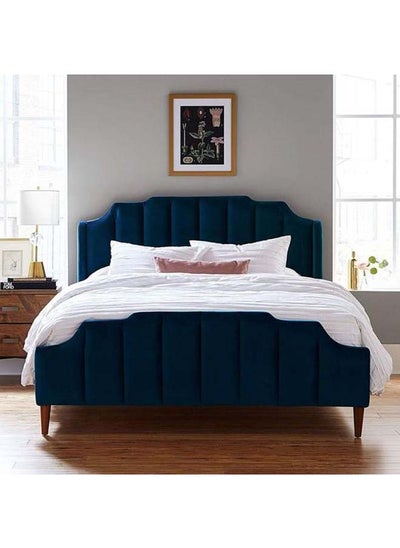 Buy Swedish Wood Velvet Blue Queen Bed By Alhome - 110112309 180x140 cm in Saudi Arabia